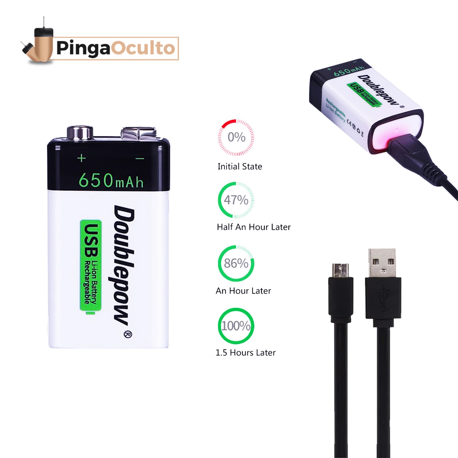 Piles au lithium rechargeables 9V 650mAh pour écouteur Nano