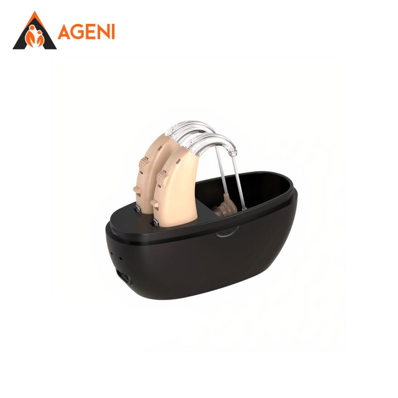 Rechargeable External Hearing Sound Amplifier Hearing Aid Beige Pair 1