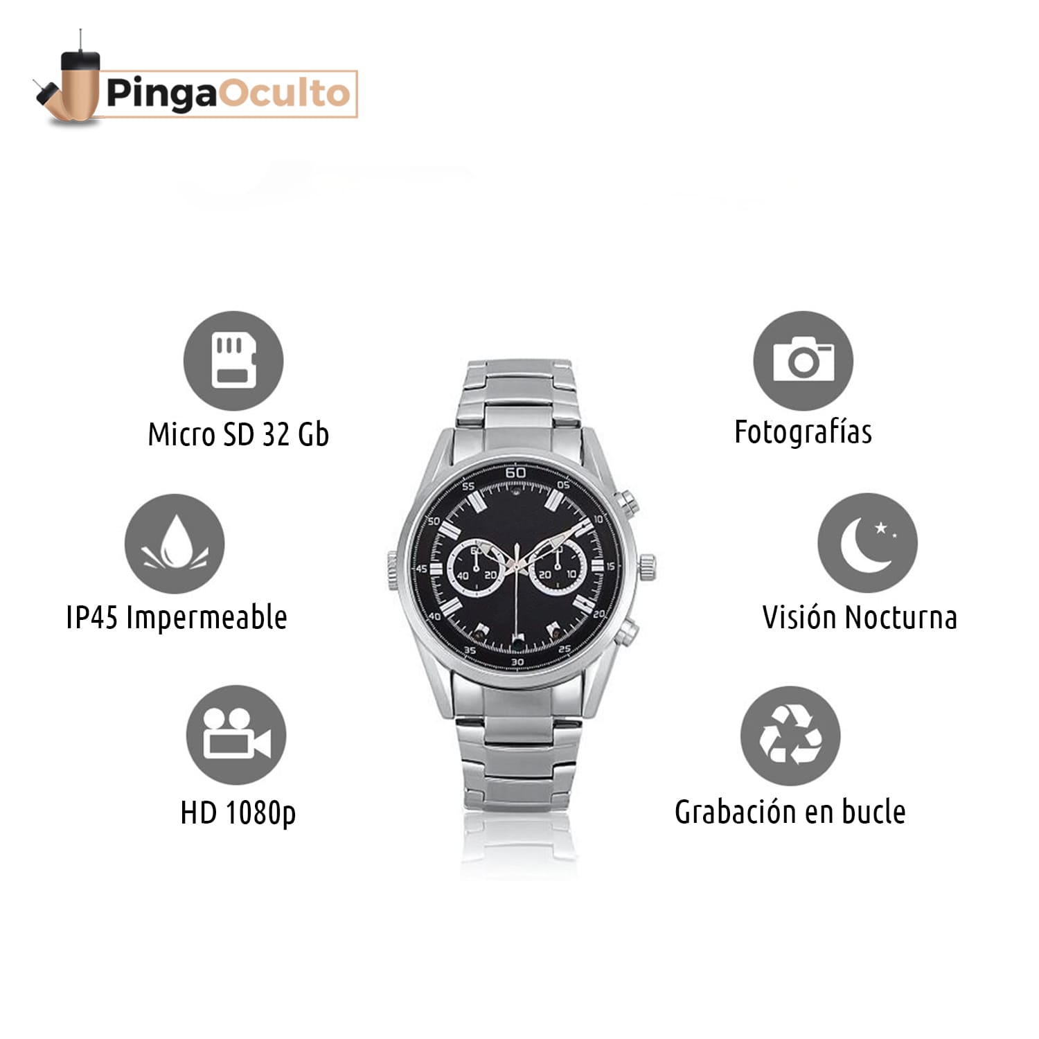 Reloj Cámara Espía 32GB - PingaOculto