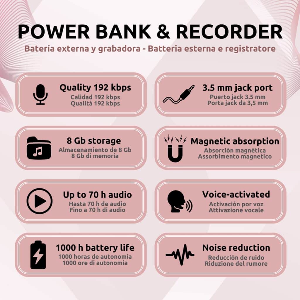 Grabadora Espía Power Bank Características