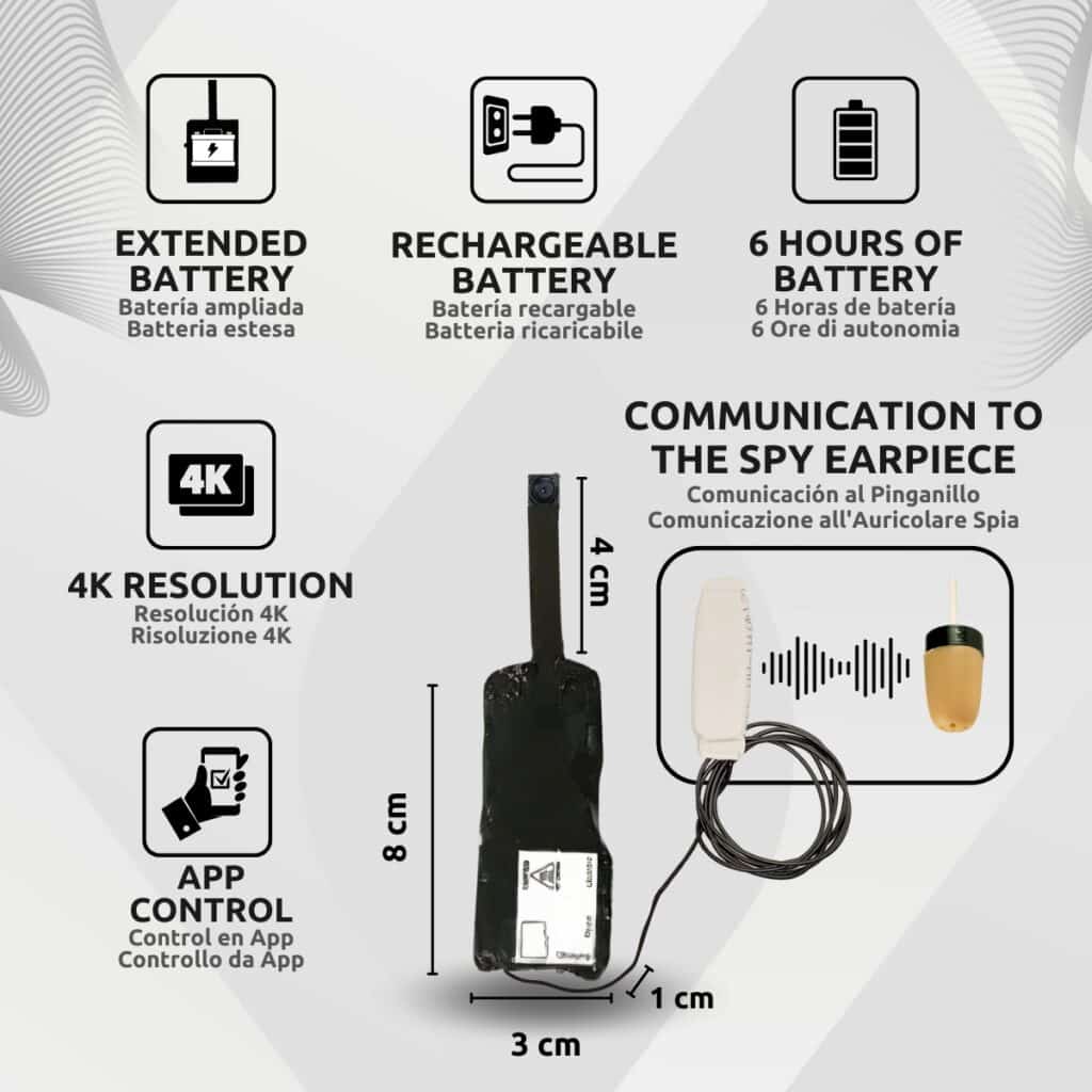 Cámara Espía Wifi Pro Oculta Para Exámenes Batería Ampliada + Pinganillo Vip Pro SuperMini Características
