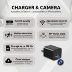Cargador Cámara Espía Full HD Wifi Cuadrado Características