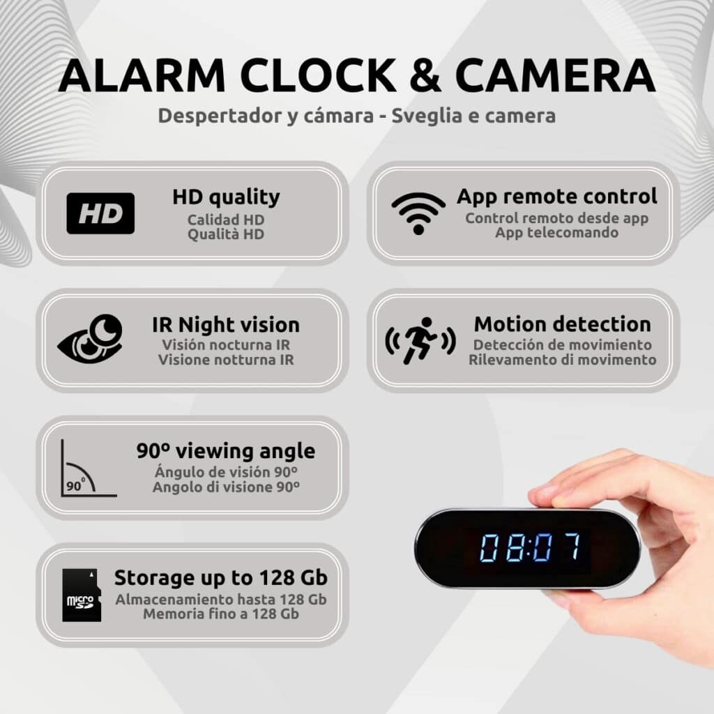 Despertador Cámara Espía Wifi HD Características