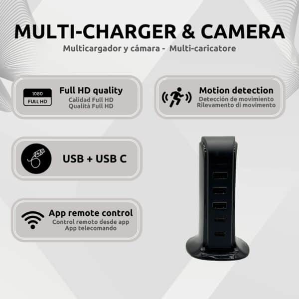 Multicargador USB Cámara Espía Wifi Características
