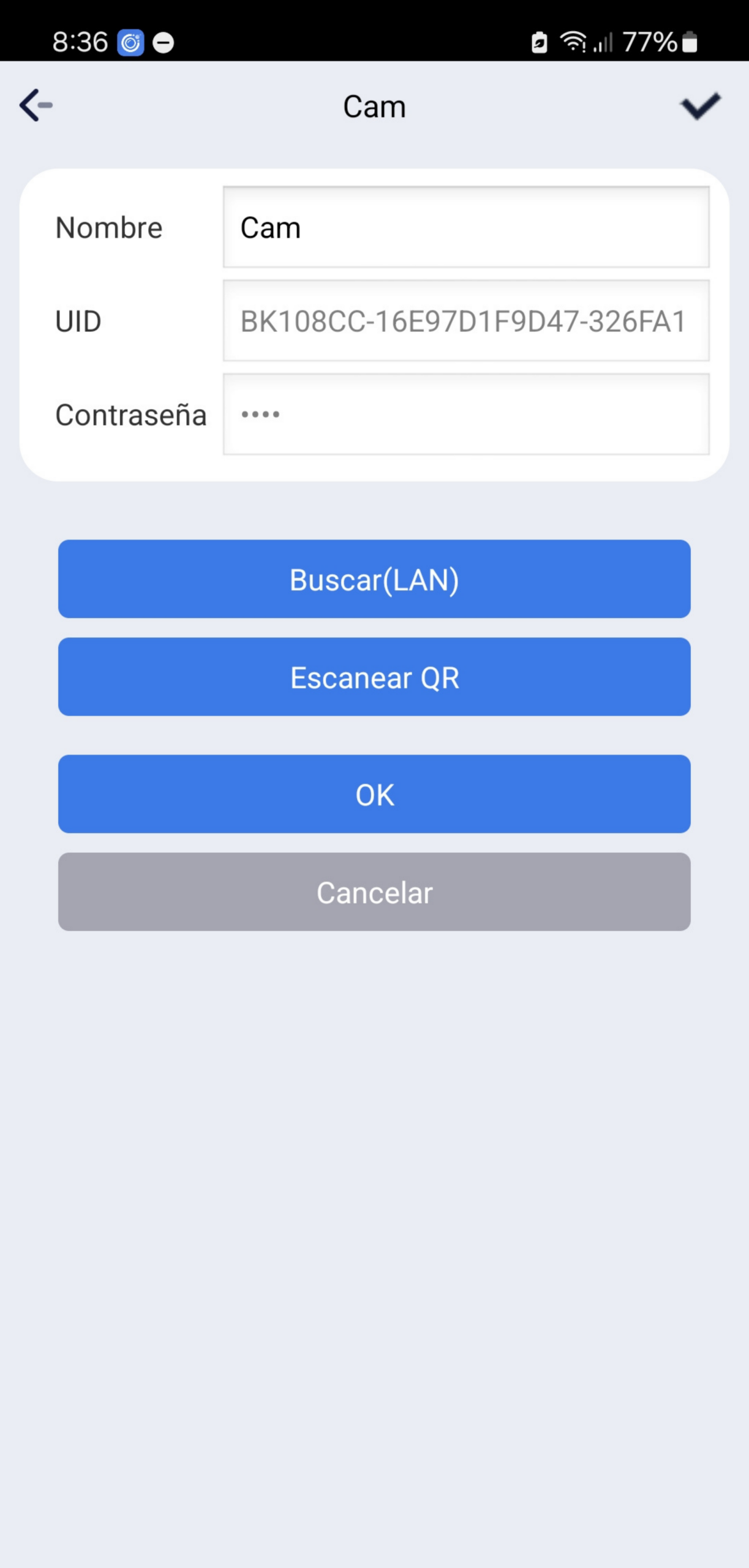 Añadir contraseña conexion QR iWFCam BK...