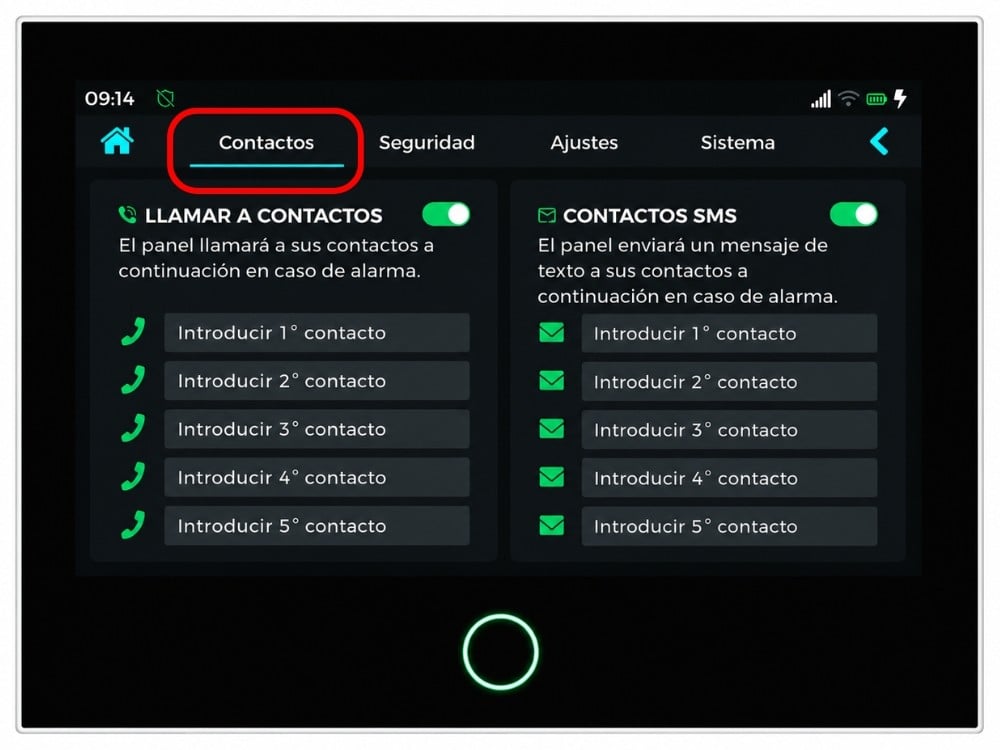 Instrucciones ALARMA - Contactos Alarma